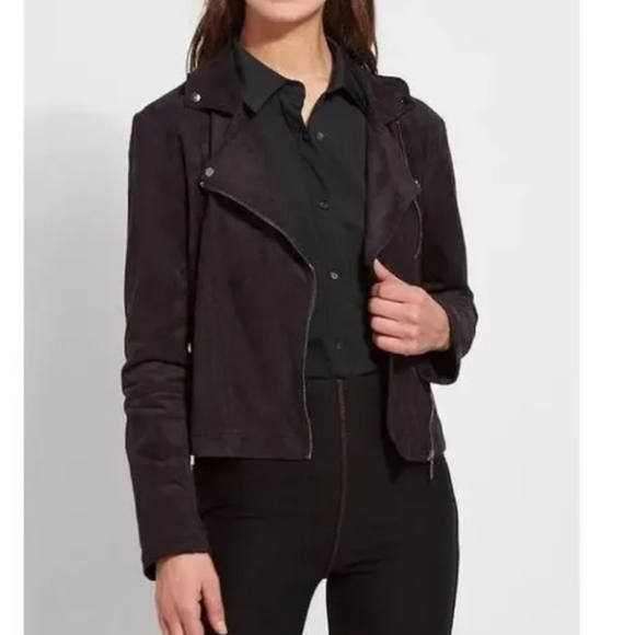 Lysse Jackets & Blazers - Lysse Navy Faux Suede Motto Silver Zipper Biker Punk Jacket 1x